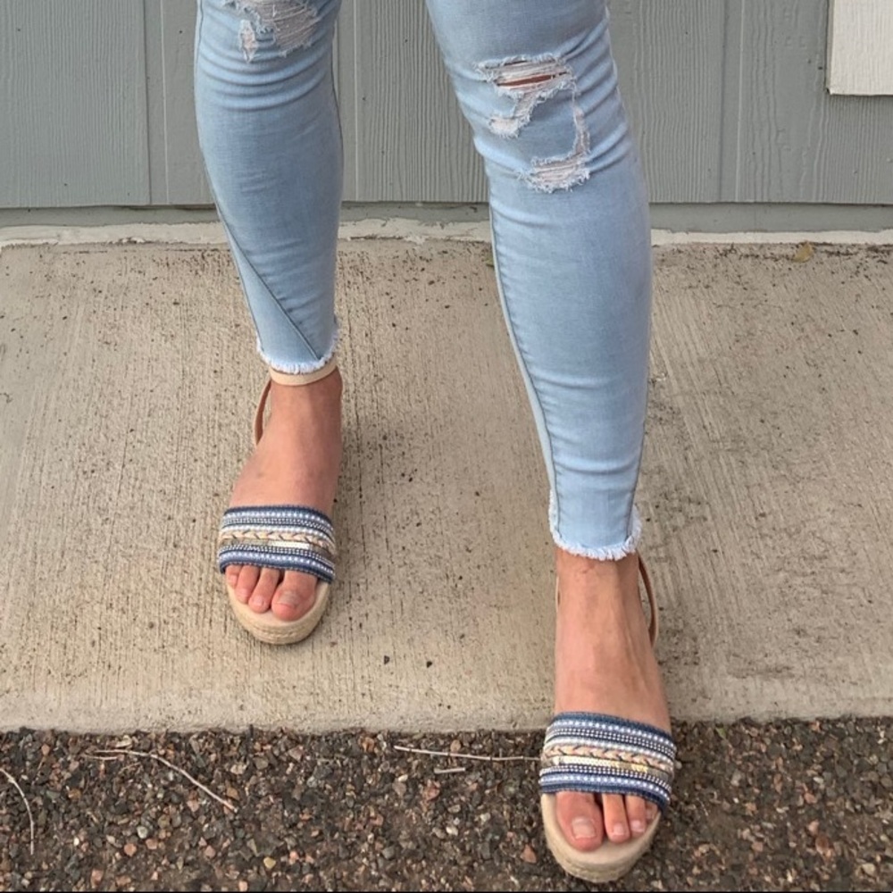 Boho beaded platform sandals with strap size 8.5